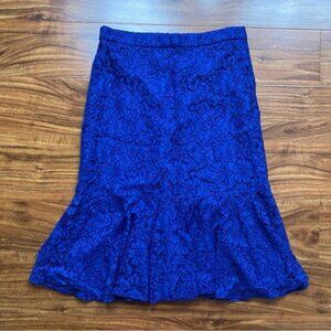 J. Crew Women's Cobalt Blue Lace High Waist Trumpet Mermaid Skirt Size 4 Classic